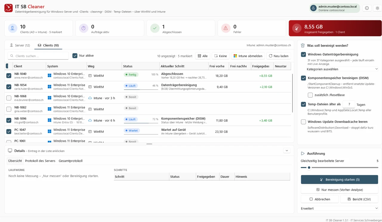 Reiter Clients: Geräte aus AD und Intune mit Weg, Status und letztem Kontakt