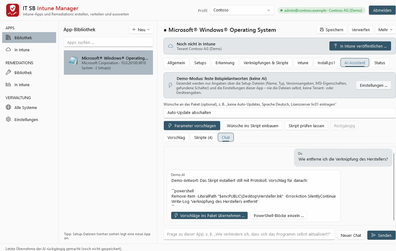 AI assistant of an app: requests for the package, chat with suggestions to apply